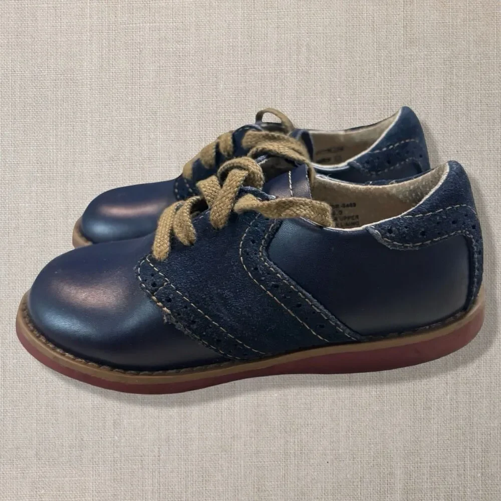 Florsheim Kids Boys Navy Leather Suede Oxford Dress Shoes Size 10